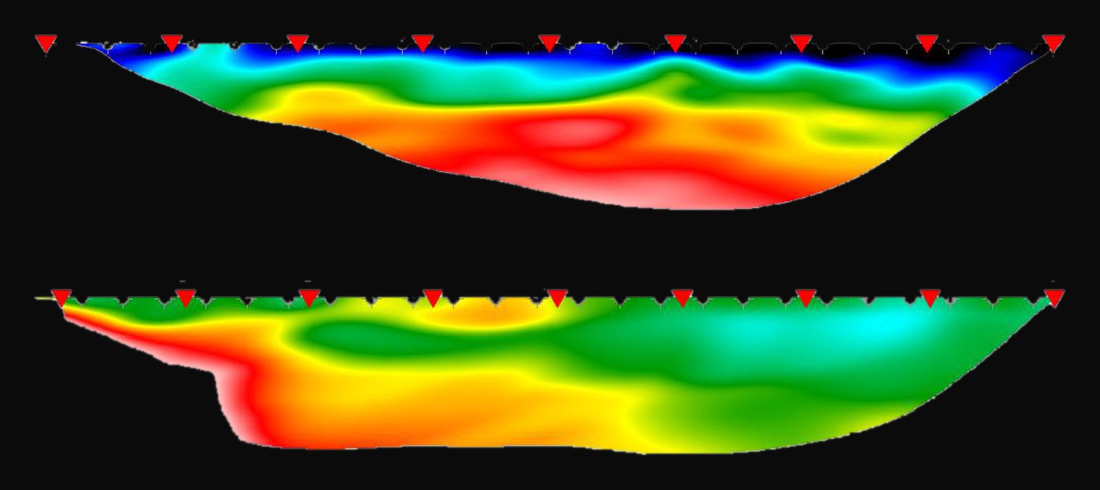 P-wave and S-wave velocity sections along the crest of Casoli Dam