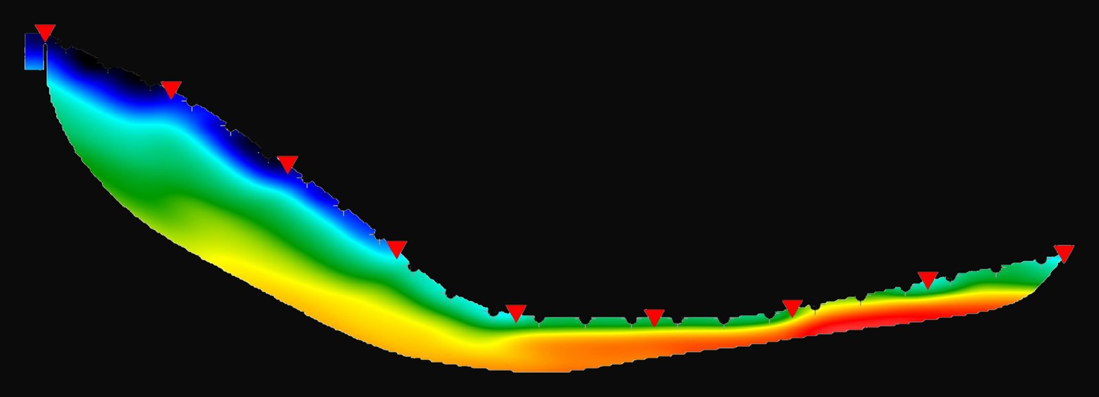 Seismic P-wave velocity section of line SRT 2 at Casoli Dam